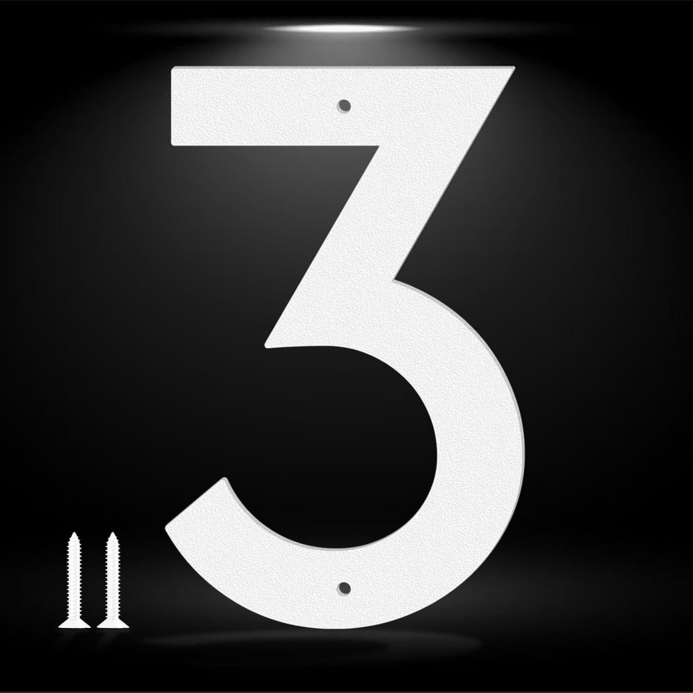 8" White Metal Number 3 Modern Matte House Address Plaque Door Sign Outdoor